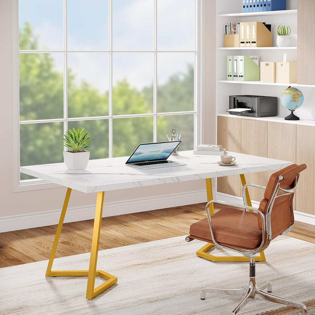 Moderner Schreibtisch Weiß & Gold | 140x80 cm | Home Office Tisch