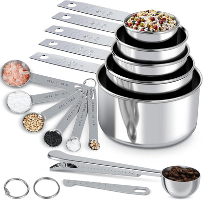Edelstahl Messbecher- und Löffelset, 13-teilig, für Kochen und Backen