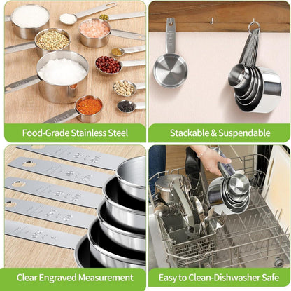 Edelstahl Messbecher- und Löffelset, 13-teilig, für Kochen und Backen