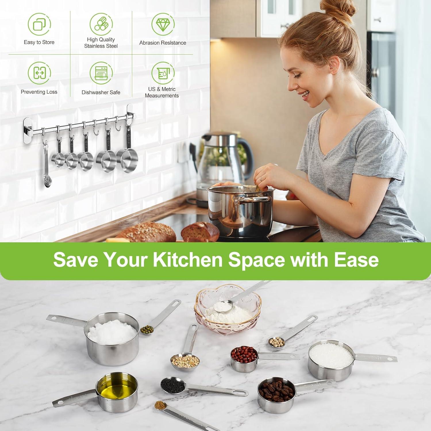 Edelstahl Messbecher und Löffel Set 13-teilig - Küchengeräte aus hochwertigem Edelstahl, für genaue Messungen beim Kochen und Backen