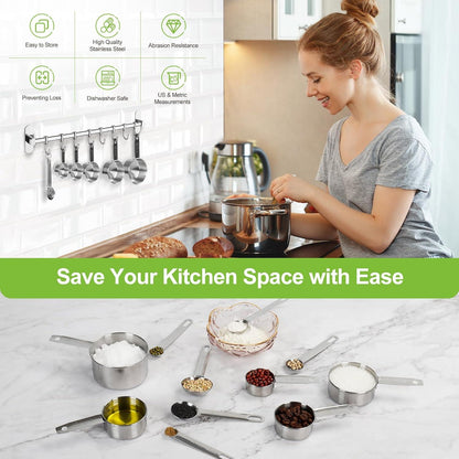 Edelstahl Messbecher und Löffel Set 13-teilig - Küchengeräte aus hochwertigem Edelstahl, für genaue Messungen beim Kochen und Backen