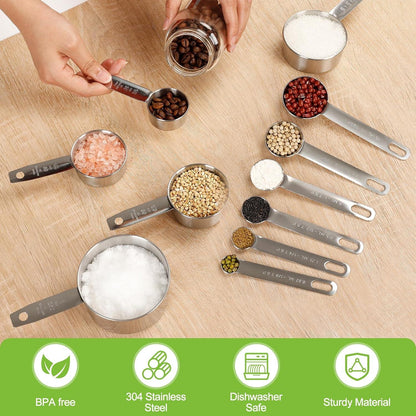 Edelstahl Messbecher und Löffel Set 13tlg Zum Kochen Backen