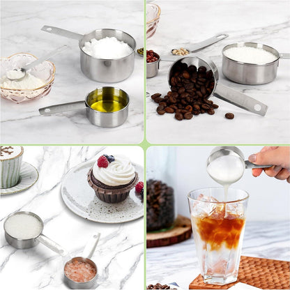 Edelstahl Messbecher Messlöffel Set Scoop Clip Dosierlöffel 5 Cups 6