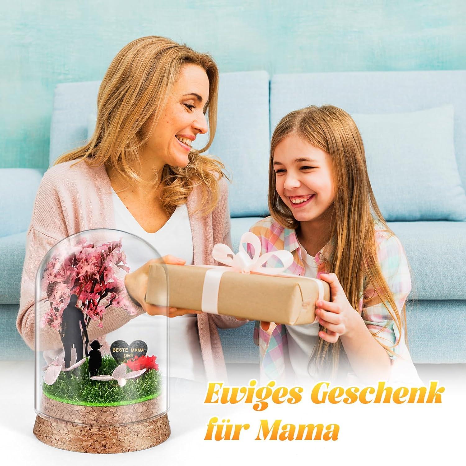 Ewige Blumen im Glas mit Geschenkbox Mama Geschenk Wiese