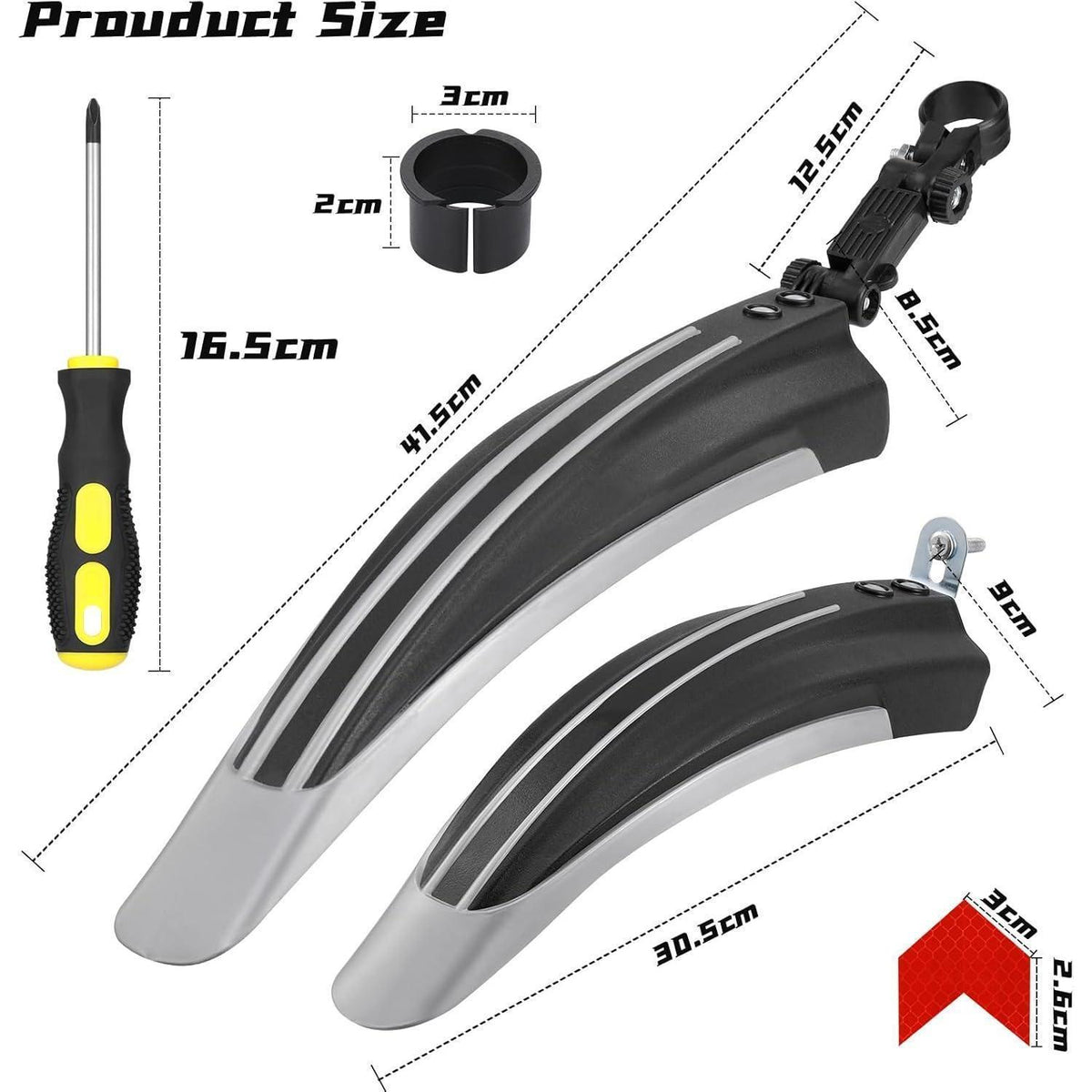 Fahrrad Schutzblech Set für MTB & Rennrad, Universal, Schwarz/Grau