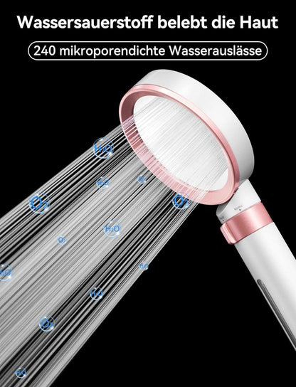 Duschkopf mit Filter Aktivkohle Wassersparend Stoppfunktion Roségold