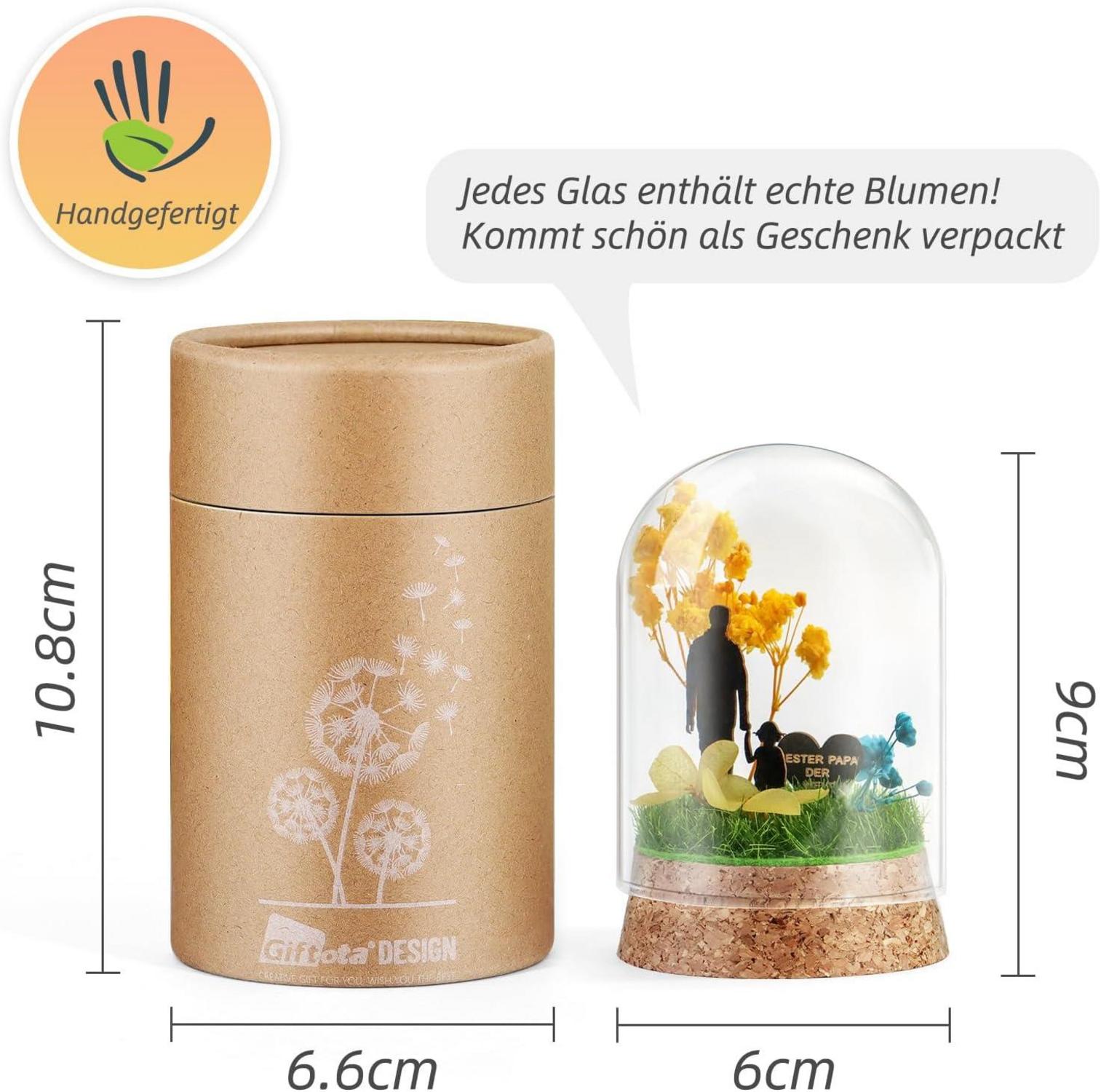 Handgefertigte Ewige Blumen im Glas mit Geschenkbox für Papa