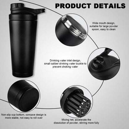 Protein Shaker 750ML Schwarz Edelstahl Vakuum Isoliert BPA frei