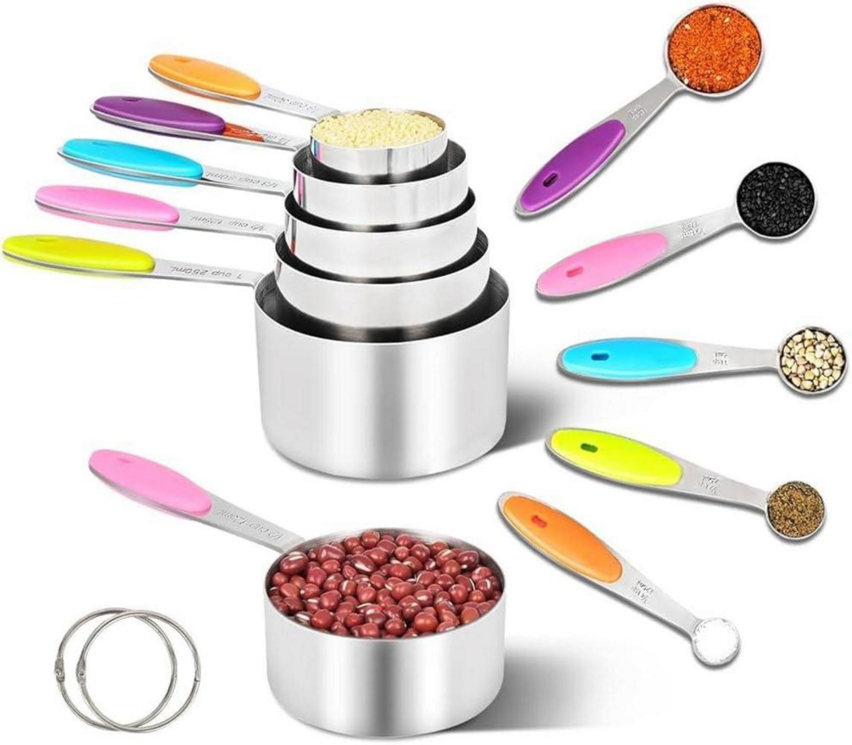 Edelstahl Messbecher und Löffel Set 12-teilig, Messlineal, für Trockene und Flüssige Zutaten