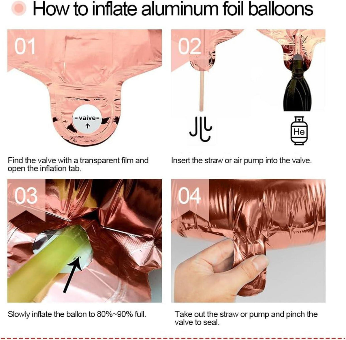 Herz Folienballon Roségold 4 Stk. 32 Zoll XXL Hochzeit