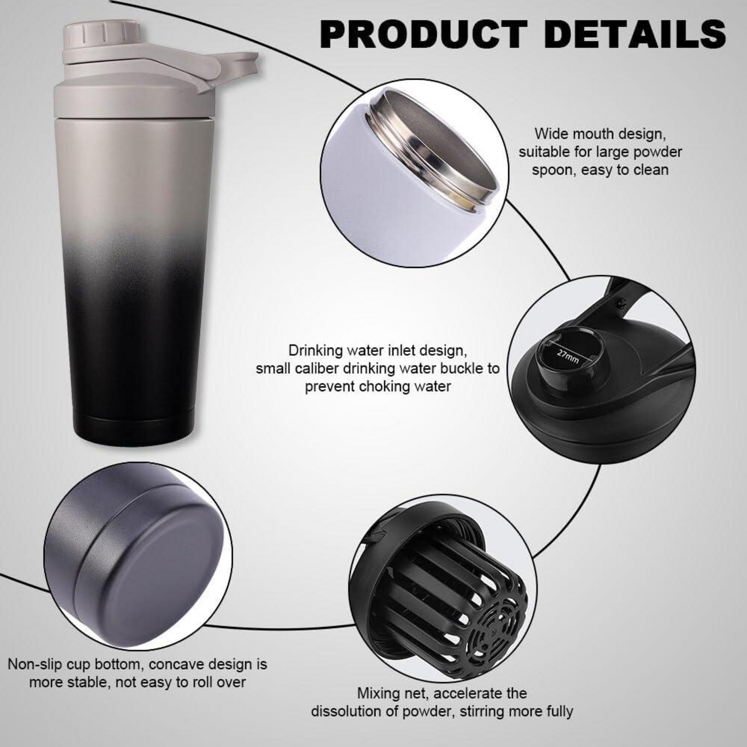 Protein Shaker 750ML Schwarz Grau Isoliert Auslaufsicher