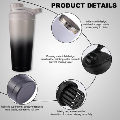 Protein Shaker 750ML Schwarz Grau Isoliert Auslaufsicher