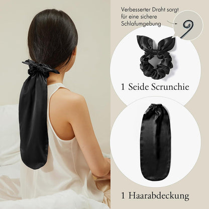 Seiden Schlafhaube Haargummi Zopfdesign Haarpflege Blau