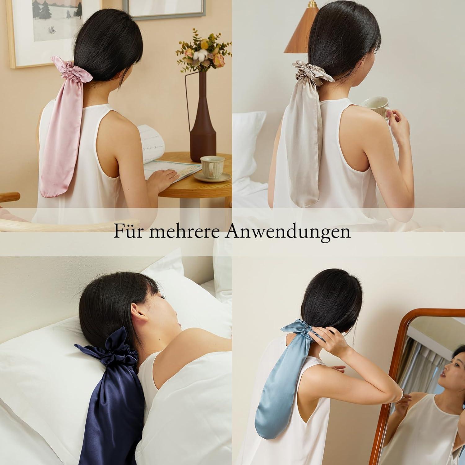 Seide Mütze Scrunchies 2-in-1 Haargummis langes Haar, dunkelblau