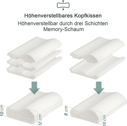 Memory Foam Nackenkissen Höheneinstellbarer Bezug 60 x 36 cm