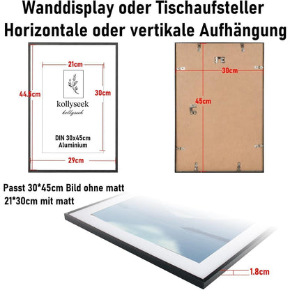 Bilderrahmen Aluminium 30x45 cm Schwarz Acrylglas