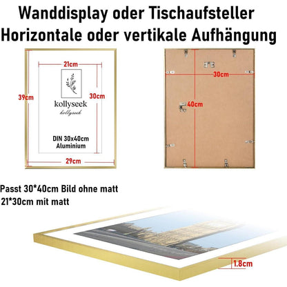 Bilderrahmen Aluminium Gold 30x40cm mit Acrylglas - Modernes