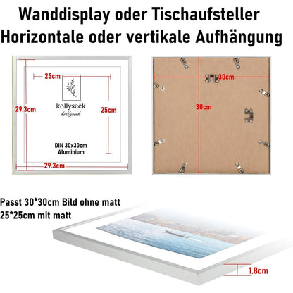 Bilderrahmen Aluminium 30x30 cm Silber Acrylglas
