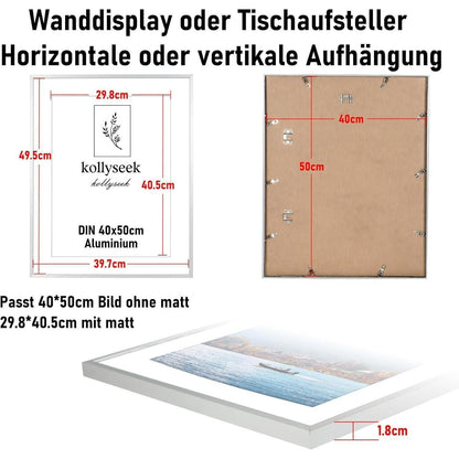 Bilderrahmen Aluminium 40x50 Silber Acrylglas Passepartout