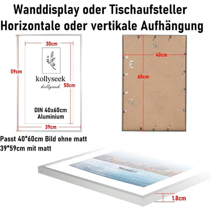 Aluminium Bilderrahmen 40x60cm silber modern mit Acrylglas