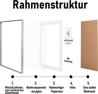 Bilderrahmen Aluminium 40x60 cm Silber mit Acrylglas Passepartout