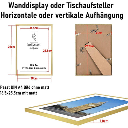 Aluminium Bilderrahmen DIN A4 gold Acrylglas modern