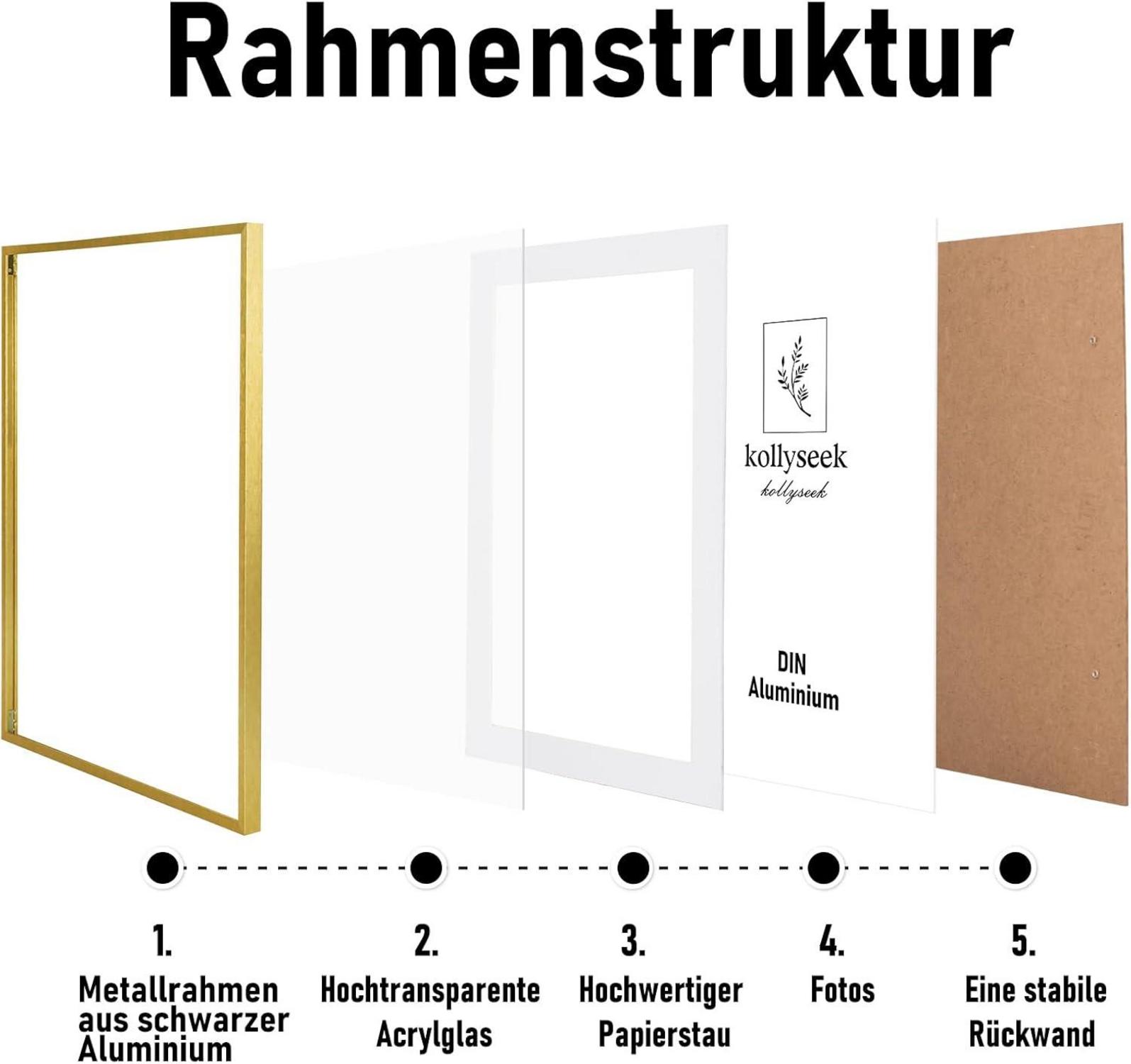 Kollyseek Aluminium Bilderrahmen A4 Gold mit Acrylglas