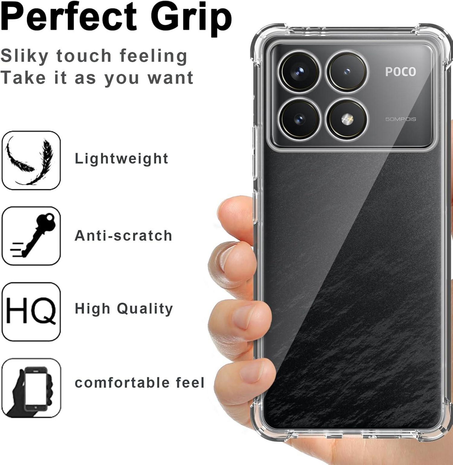 Transparente Silikon Hülle + Panzerglas Schutzfolie für Xiaomi POCO F6