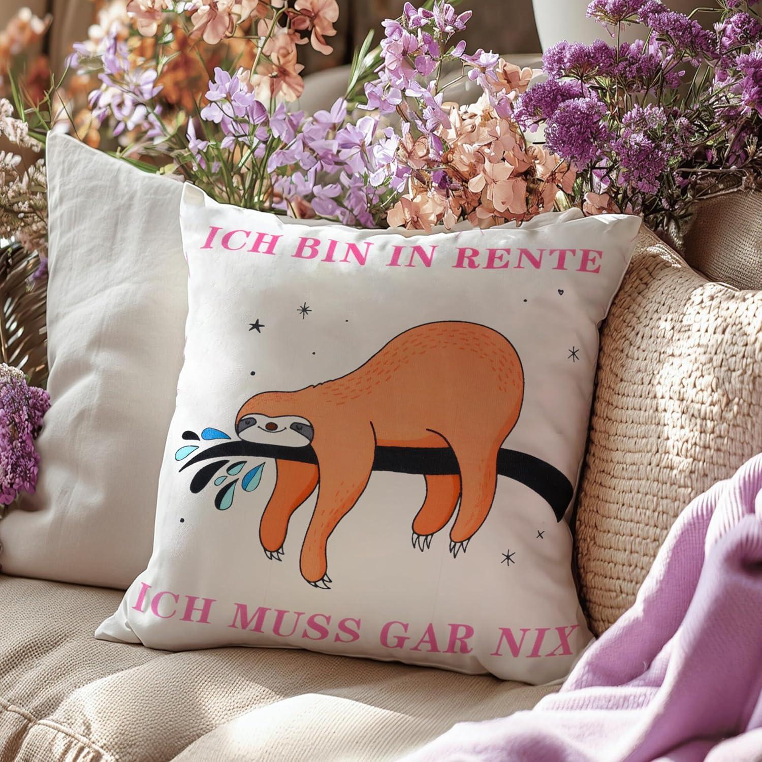Ruhestandsgeschenk für Frauen 45x45cm mit 3 Taschen - Lustiges Rente Zierkissen