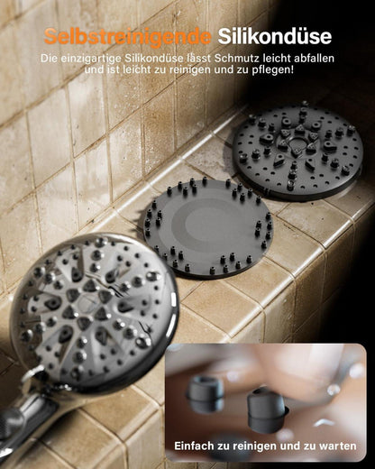Duschkopf mit Schlauch und 7+2 Strahlarten, Wassersparend, Handbrause