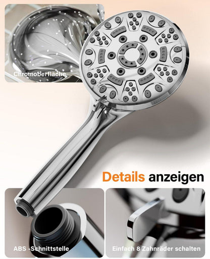 Duschkopf 8 Strahlarten Wassersparend Hochdruck Regendusche Handbrause