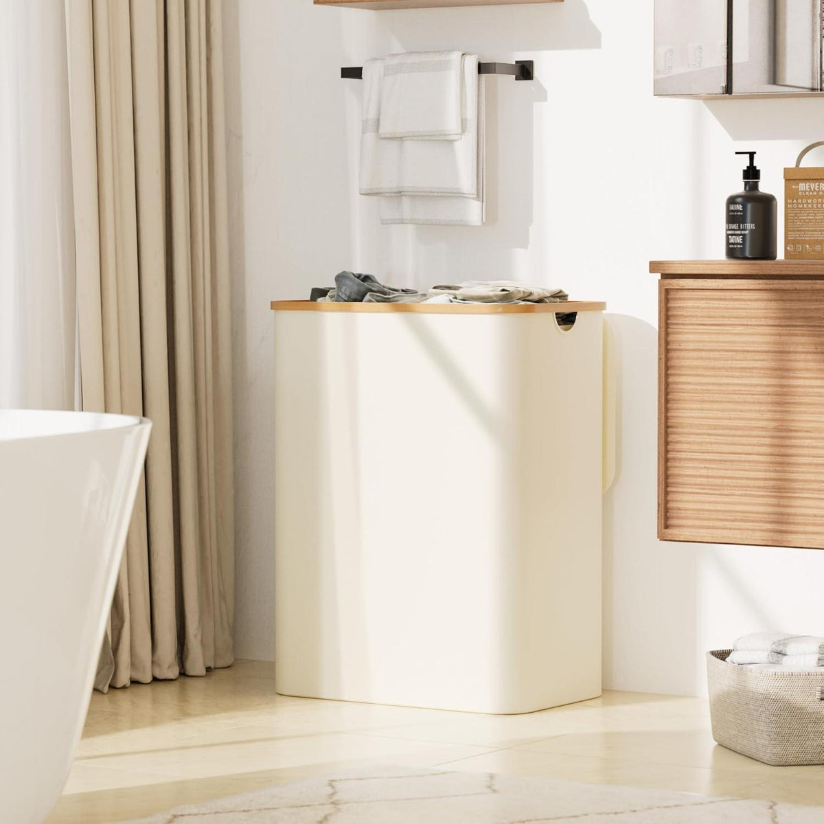 YOUDENOVA Wäschekorb 3 Fächer 160L mit Deckel & 3 Säcken, Beige