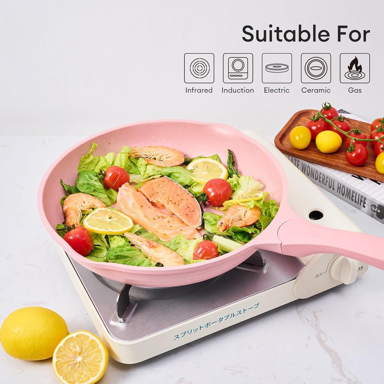 Bratpfannen Set 20cm 24cm 28cm Induktion Antihaftbeschichtet Pink