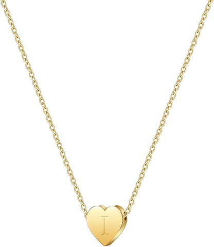 Symretie Gold Initial Herz Anhänger Kette 14K Vergoldet Halskette