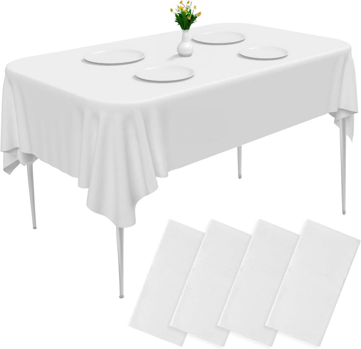 Wasserdichte Einweg Tischdecken Weiß 4er Set für Party & Hochzeit