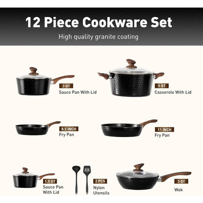 Induktions Topfset 12-teilig mit Granitbeschichtung