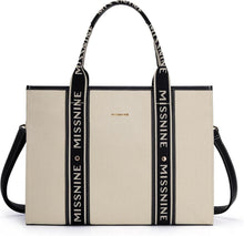 Geräumige Canvas-Laptoptasche für Damen 15,6 Zoll Schwarz Beige