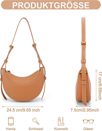 Half Moon Bag Damen PU Leder Crossbody Umhängetasche Beige