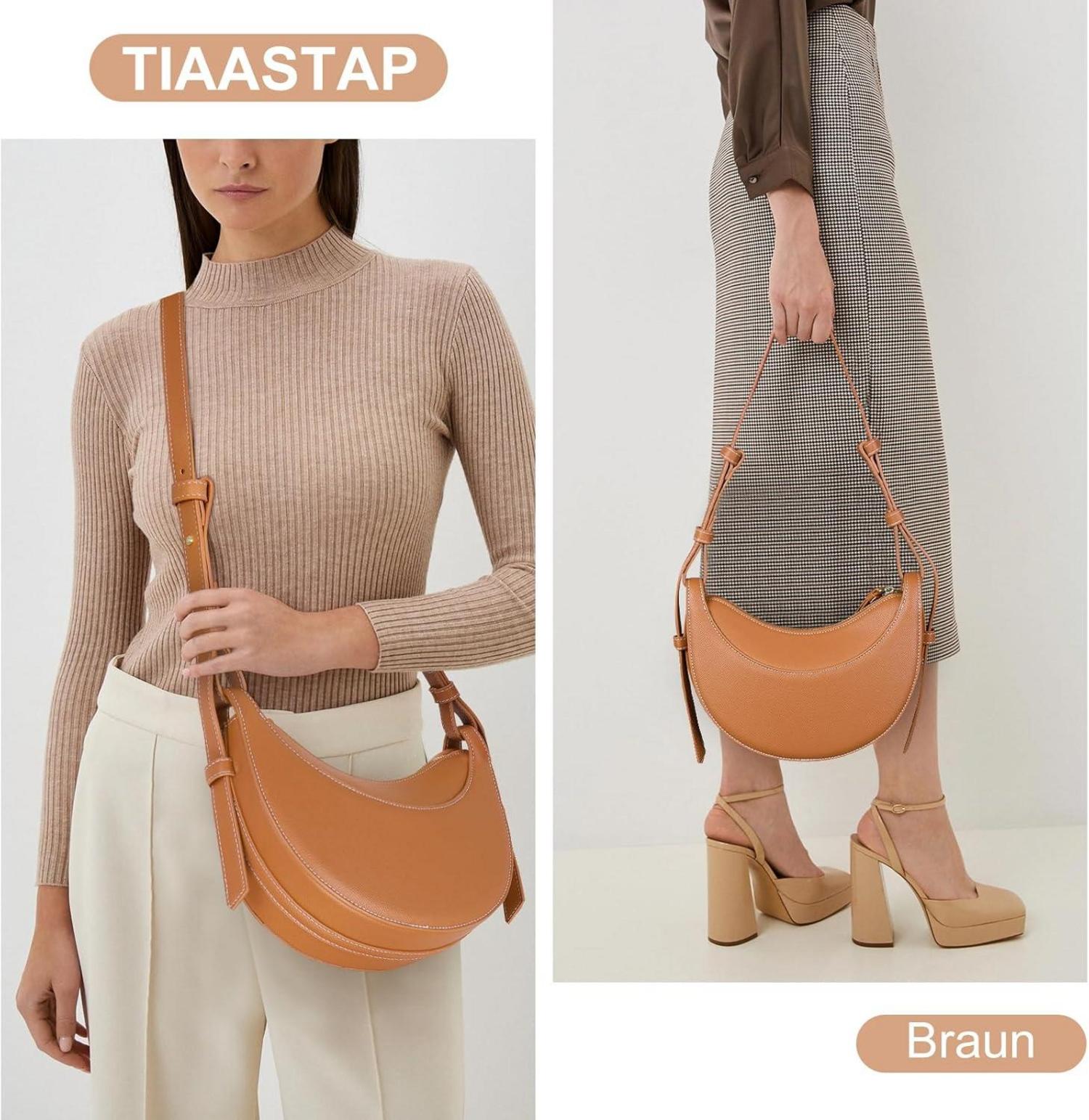 Damen PU Leder Half Moon Umhängetasche Einfarbig Beuteltasche