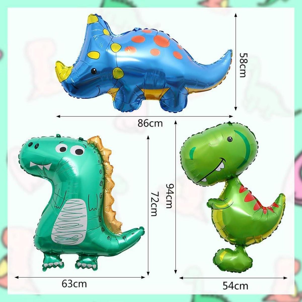Dino Folienballon 6er Set für Jurassic Party Deko, Helium