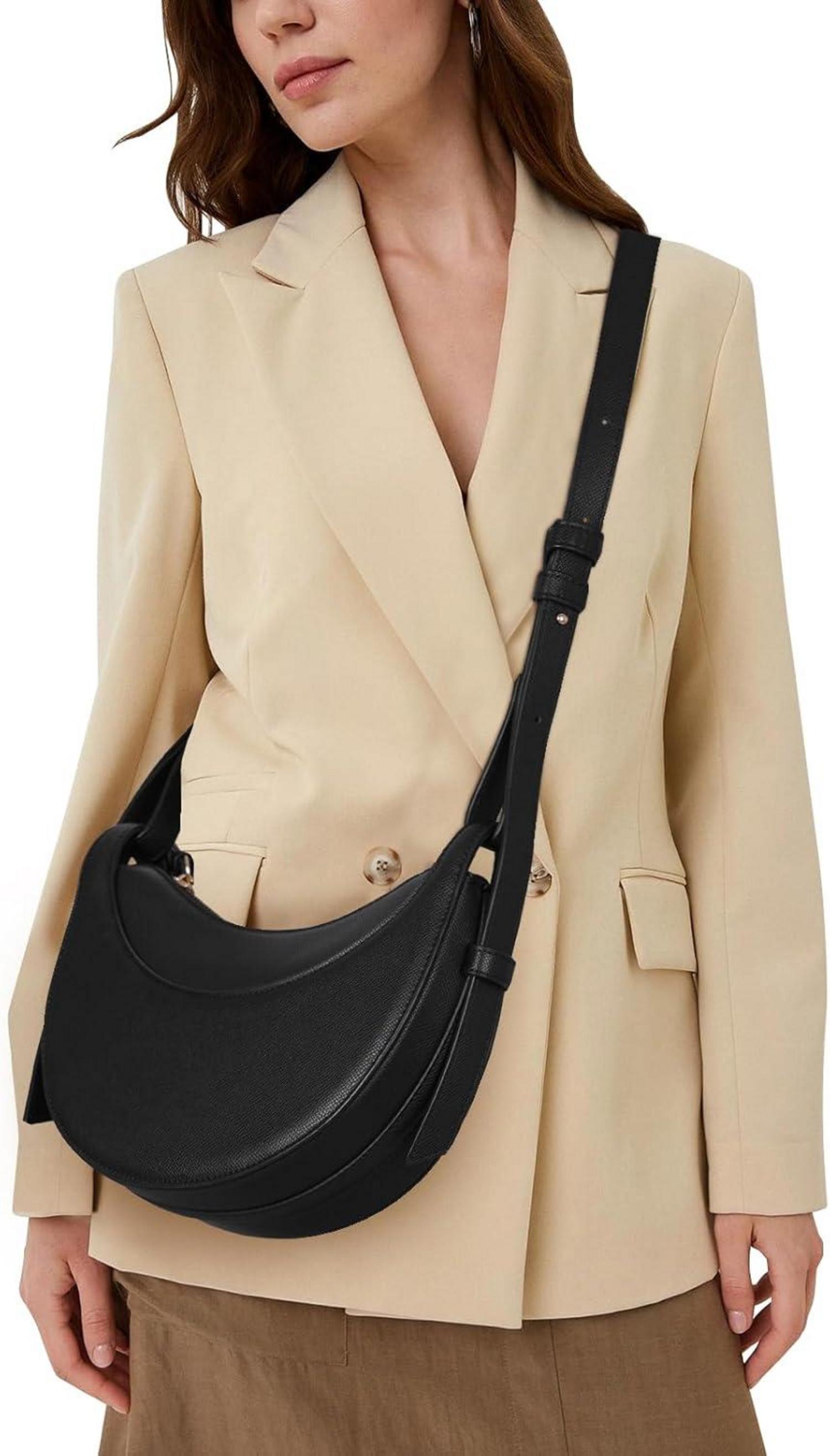 Schwarze PU Leder Half Moon Bag Damen Crossbody