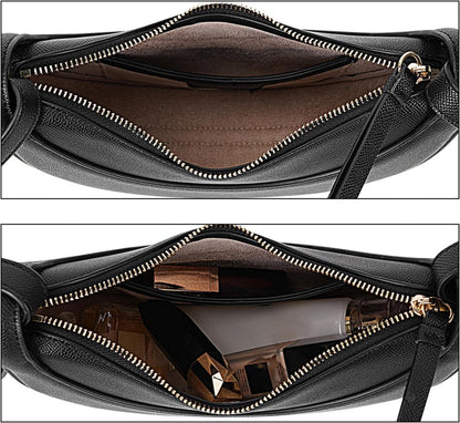 Halbmond Damen Crossbody Bag PU Leder Umhängetasche Schwarz