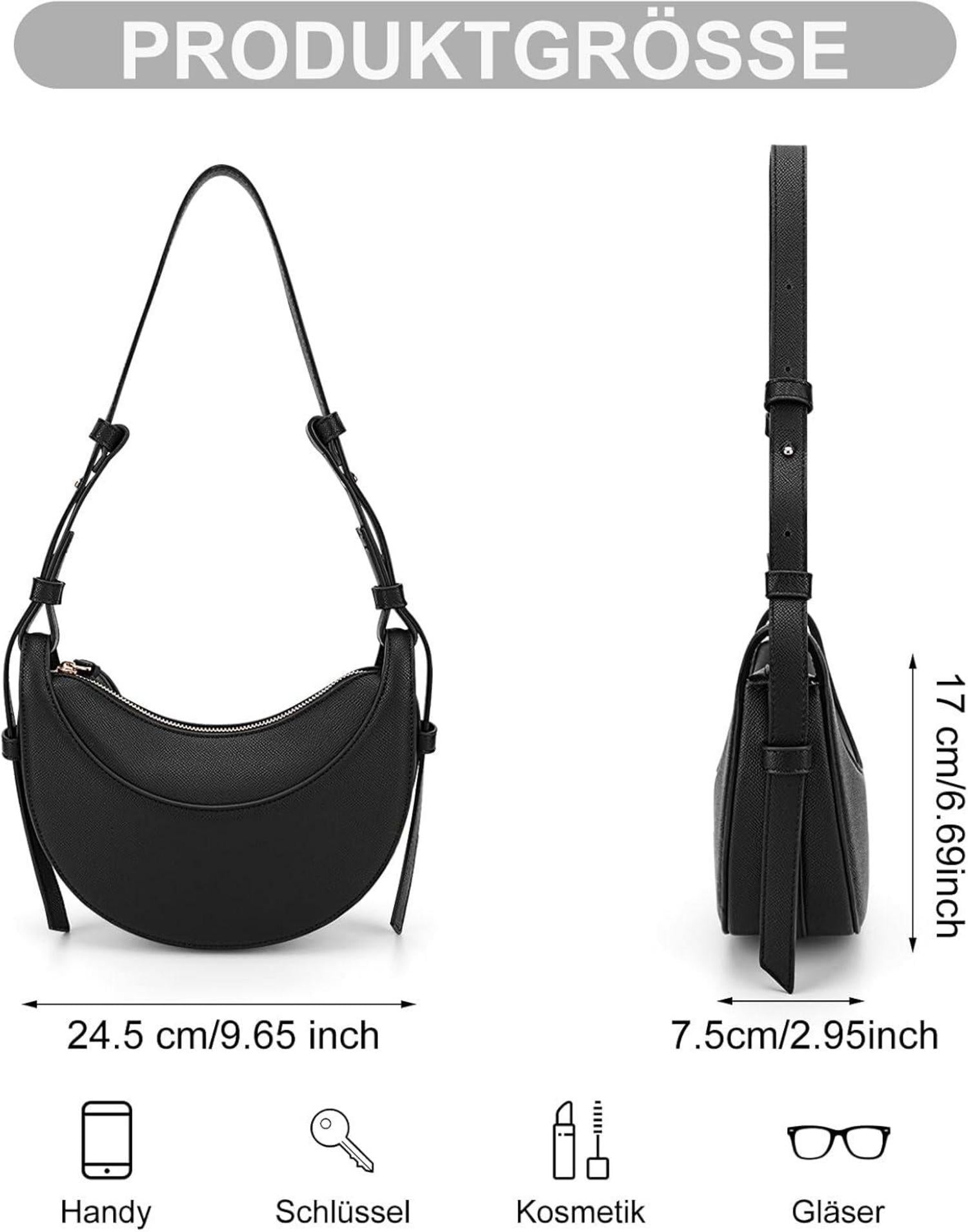 Damen PU Leder Half Moon Crossbody Umhängetasche Schwarz