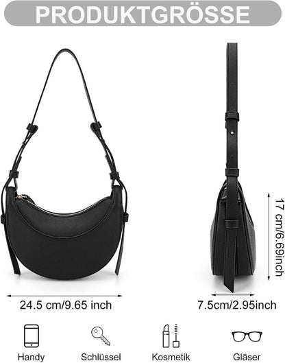 Damen PU Leder Half Moon Crossbody Umhängetasche Schwarz