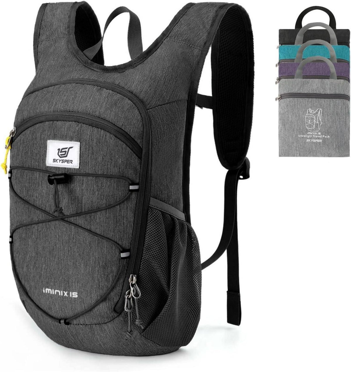Leichter faltbarer Outdoor-Rucksack 15L für Herren - Schwarz