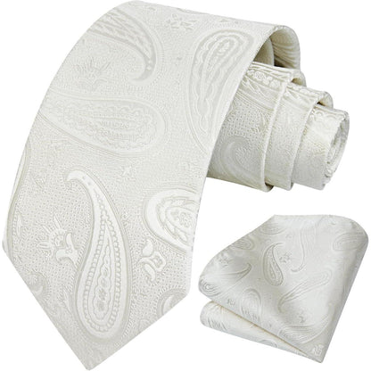 Herren Krawatte & Einstecktuch Set Paisley Beige