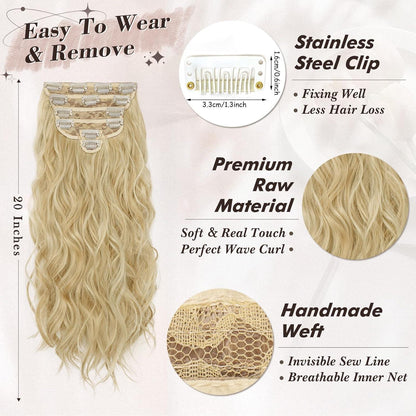 Blonde Clip Haarverlängerung 6-teilig 50cm Beach Wave