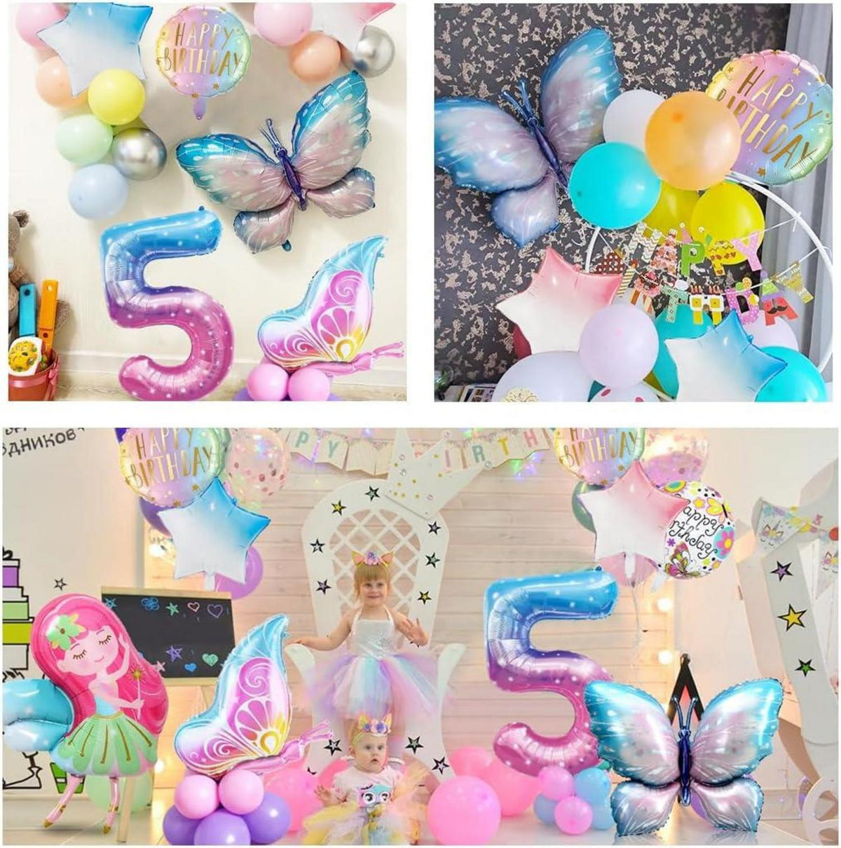 Geburtstag Deko Schmetterling, Bunt Mädchen 5 Jahre Folienballon