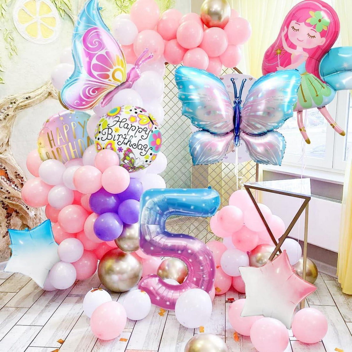 Schmetterling Geburtstagsdeko Set 5 Jahre Mädchen Folienballon Ballon
