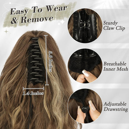 BARSDAR Kurze Pferdeschwanz Verlängerung 30CM Wellige Haar Extension Braun Blond